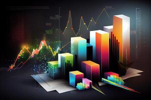 illustration of crypto market data, chart, silhouette crypto currency market, isometric, colorful gradient background photo