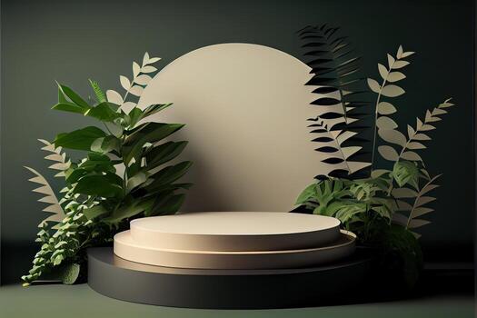 illustration of empty space podium display for product mockup natural background. Digital art photo