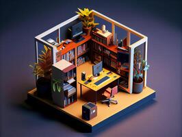 illustration of Office on smart phone, isometric diorama, land plot, pop color, colorful. Digitally generated image photo