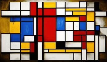 , cubist painted abstract colorful rectangles in mondrian style background. Trendy geometric design. photo