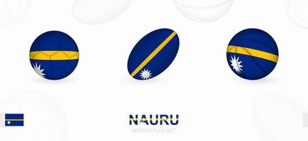 Sports icons for football, rugby and basketball with the flag of Nauru. vector
