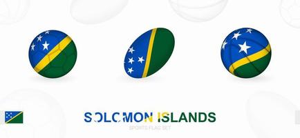 Sports icons for football, rugby and basketball with the flag of Solomon Islands. vector