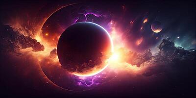 illustration of abstract fantastic space of the universe. Space background with nebula and stars. Dark space background with an unknown planet, flashes of light in space photo