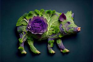 illustration of a cow made of fresh fruits and vegetables photo