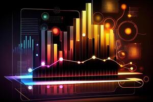 illustration of crypto market data, chart, silhouette crypto currency market, isometric, colorful gradient background photo