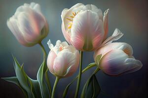 illustration of the luxurious beauty of delicate spring tulips in a range of pastel colors photo