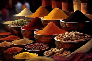 illustration of oriental spices and spices on the market photo