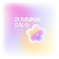 Summer sale benner template. Social media cover template with color blurred gradient background. Vector y2k style illustration.