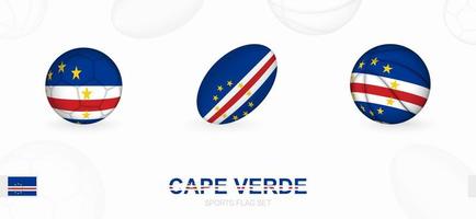 Sports icons for football, rugby and basketball with the flag of Cape Verde. vector