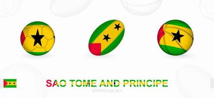 Sports icons for football, rugby and basketball with the flag of Sao Tome and Principe. vector