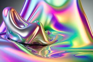 illustration of holographic liquid background. Holographic iridescent backdrop. Pearlescent gradient and foil effect for design prints. Rainbow metal photo