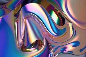 illustration of holographic liquid background. Holographic iridescent backdrop. Pearlescent gradient and foil effect for design prints. Rainbow metal photo