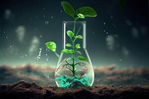 illustration of Science and biotechnology concept. Growing of plant in laboratory photo