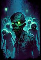 generativo ai ilustración de el hecho ese el zombies fueron naturalmente bioluminiscente hecho el atesora de ellos extrañamente hermosa a noche foto