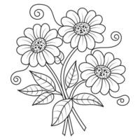 conjunto de diferentes flor línea en blanco antecedentes. flores dibujo con arte lineal en blanco antecedentes. vector