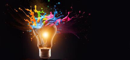 illustration of bright idea for business, education, star up growth, light bulbs on dark background, idea concept photo