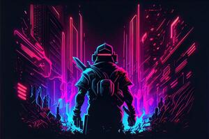 Generative AI illustration of gaming background, abstract cyberpunk style  of gamer wallpaper, neon glow light of scifi fluorescent sticks. Digitally  generated image 22694863 Stock Photo at Vecteezy