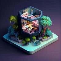 illustration of Office on smart phone, isometric diorama, land plot, pop color, colorful. Digitally generated image photo