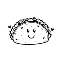 Cute taco doodle character with a facial expression on isolated background vector