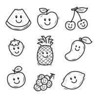 Set of fruits doodle illustration with facial expression isolated on white background vector