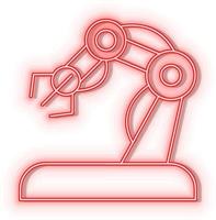 Retro style red neon vector icon hand, robotic, arm red neon icon.