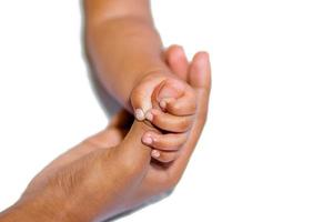 A asian baby's hand holding her mother finger photo