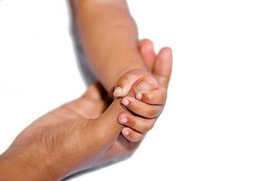 A asian baby's hand holding her mother finger photo