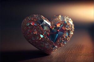 illustration of bling love , diamond heart shape, decor, romantic, bokeh background. Love and valentine day concept. Neural network generated art. Digitally generated image photo