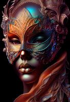illustration of courtesan in a mask made of carnival glass, beautiful make up ideas, gorgeous, beautiful female eyes with carnival glass sparkly eyeshadow photo