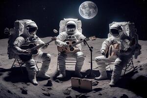 illustration of a trio of astronauts making music on the lunar surface photo