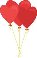 Vector illustration of three balloon hearts on a golden string isolated on a white background. Red flying helium heart balloons.