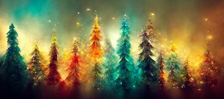 illustration of Abstract fantasy festive christmas tree background header wallpaper, winter abstract landscape. Christmas scene. Banner header. Digital art. photo