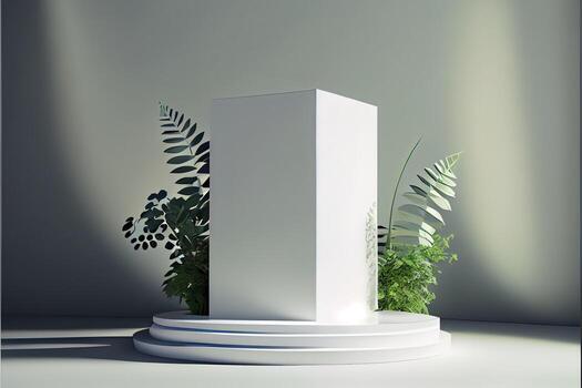 illustration of empty space podium display for product mockup natural background. Digital art photo