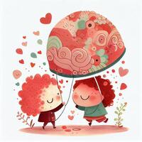 generativo ai ilustración de un adorable y entrañable dibujos animados personaje para San Valentín día, amar, corazones, flores, romance, feliz, alegre, alegre, divertido, juguetón, alegre, dulce foto