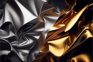 illustration of Foil golden and silver, crumpled metal texture photo