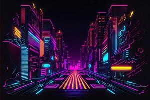 illustration of gaming background, abstract cyberpunk style of gamer wallpaper, neon glow light of scifi fluorescent sticks. Digitally generated image photo