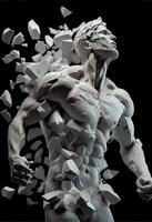 illustration of realistic stone man sculpture broken and pieces in black background. Motivation and surpassing yourself concept photo