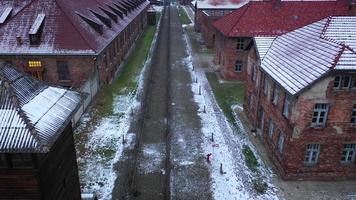 Aerial view of Auschwitz Birkenau, a concentration camp in Poland video