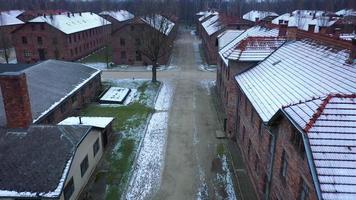 Aerial view of Auschwitz Birkenau, a concentration camp in Poland video