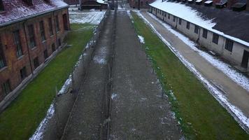 Aerial view of Auschwitz Birkenau, a concentration camp in Poland video