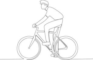 A man prepares to ride a bicycle vector