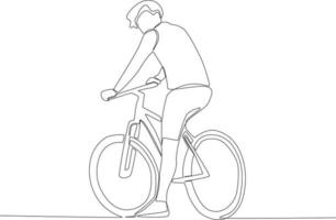 Rear view of a man sitting on a bicycle vector