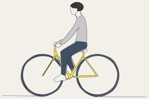 Colored illustration of a man riding a bicycle side view vector