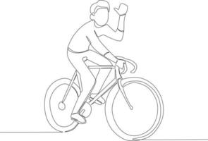 A man is cycling while showing a thumbs up vector