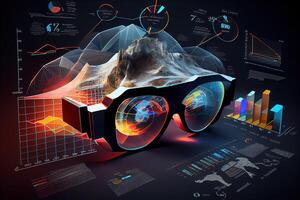 illustration of crypto market data, chart, silhouette crypto currency market, isometric, colorful gradient background photo