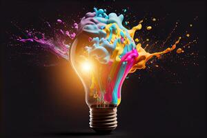 illustration of bright idea for business, education, star up growth, light bulbs on dark background, idea concept photo