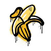 Banana urban graffiti spray element. Black brush paint ink drip texture with yellow color. Design vector illustration for decoration, card, sticker. banner, street art.