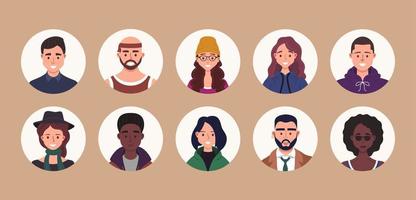 personas avatar haz colocar. usuario retratos diferente humano cara iconos masculino y hembra caracteres. sonriente hombres y mujer caracteres. plano dibujos animados estilo vector ilustración