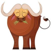 African buffalo cartoon character. Flat vector illustration isolated on white background