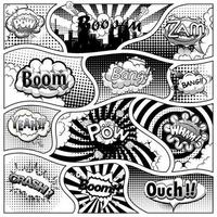 Comic book black and white page template divided by lines with speech bubbles. Vector illustration.